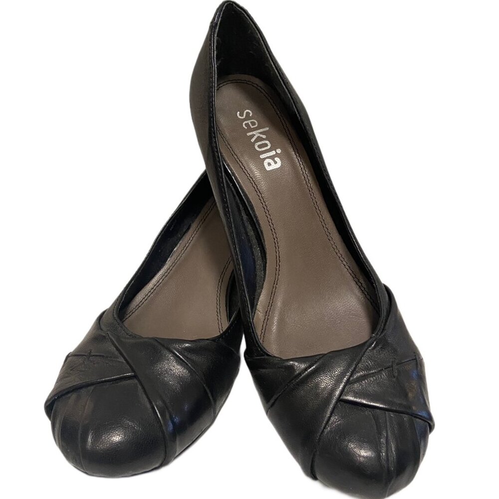 ALDO Sekoia Unique Black Real Leather 2 1/2" Wood Heel, size 37
